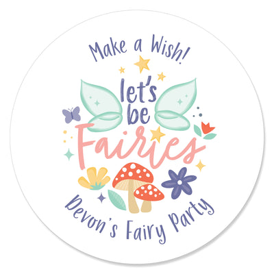 Personalized Let's Be Fairies - Custom Fairy Garden Birthday Party Favor Circle Sticker Labels - Custom Text - 24 Count