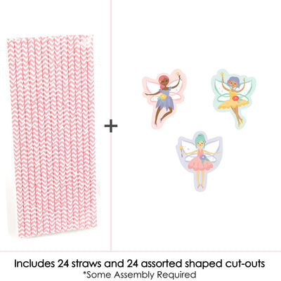 Let's Be Fairies - Paper Straw Decor - Fairy Garden Birthday Party Striped Decorative Straws - Set of 24