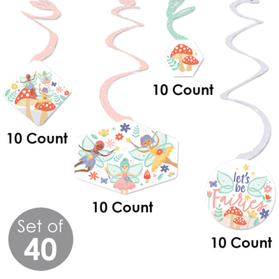 Let's Be Fairies - Fairy Garden Birthday Party Hanging Decor - Party Decoration Swirls - Set of 40