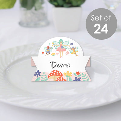 Let's Be Fairies - Fairy Garden Birthday Party Tent Buffet Card - Table Setting Name Place Cards - Set of 24