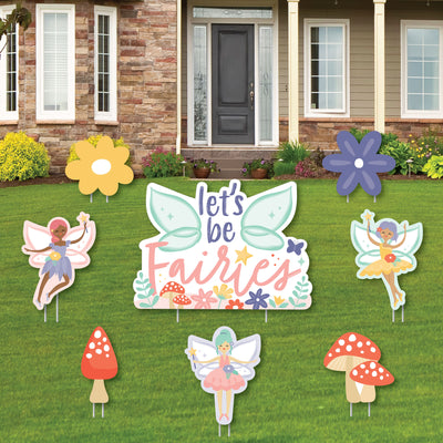 Let's Be Fairies - Yard Sign and Outdoor Lawn Decorations - Fairy Garden Birthday Party Yard Signs - Set of 8