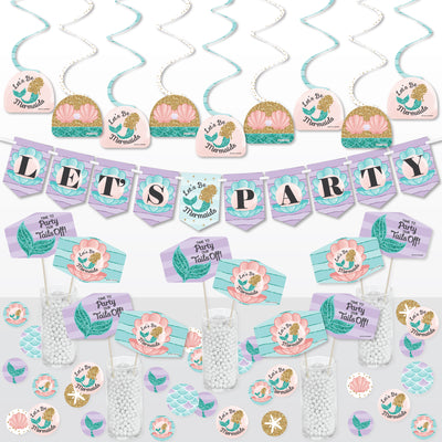 Let's Be Mermaids - Baby Shower or Birthday Party Supplies Decoration Kit - Decor Galore Party Pack - 51 Pieces
