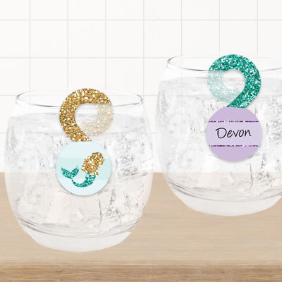 Let's Be Mermaids - Baby Shower or Birthday Party Paper Beverage Markers for Glasses - Drink Tags - Set of 24