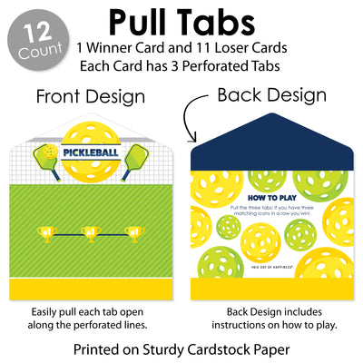 Let's Rally - Pickleball - Birthday or Retirement Party Game Pickle Cards - Pull Tabs 3-in-a-Row - Set of 12