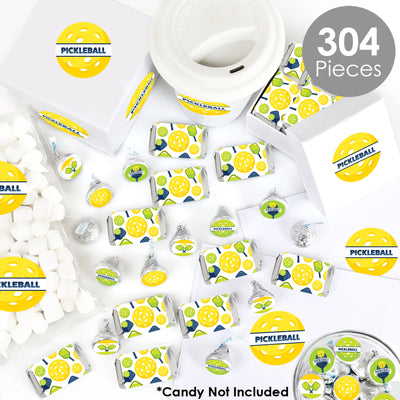 Let's Rally - Pickleball - Mini Candy Bar Wrappers, Round Candy Stickers and Circle Stickers - Birthday or Retirement Party Candy Favor Sticker Kit - 304 Pieces