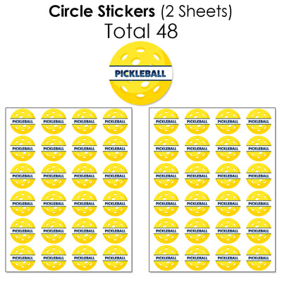Let's Rally - Pickleball - Mini Candy Bar Wrappers, Round Candy Stickers and Circle Stickers - Birthday or Retirement Party Candy Favor Sticker Kit - 304 Pieces