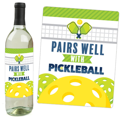 Let's Rally - Pickleball - Birthday or Retirement Party Decorations for Women and Men - Wine Bottle Label Stickers - Set of 4