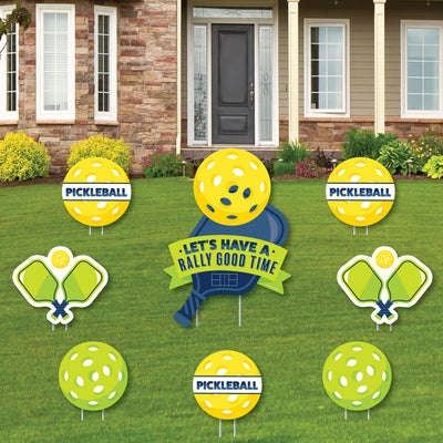Let's Rally - Pickleball - Yard Sign and Outdoor Lawn Decorations - Birthday or Retirement Party Yard Signs - Set of 8