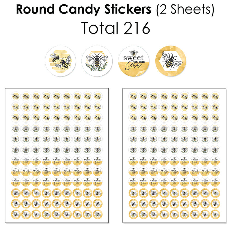 Little Bumblebee - Mini Candy Bar Wrappers, Round Candy Stickers and Circle Stickers - Bee Baby Shower or Birthday Party Candy Favor Sticker Kit - 304 Pieces