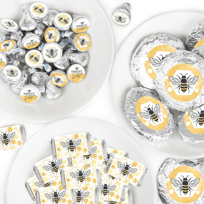 Little Bumblebee - Mini Candy Bar Wrappers, Round Candy Stickers and Circle Stickers - Bee Baby Shower or Birthday Party Candy Favor Sticker Kit - 304 Pieces