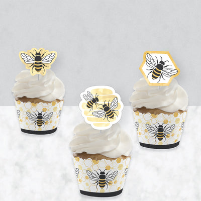 Little Bumblebee - Cupcake Decoration - Bee Baby Shower or Birthday Party Cupcake Wrappers and Treat Picks Kit - Set of 24