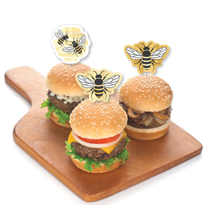 Little Bumblebee - Dessert Cupcake Toppers - Bee Baby Shower or Birthday Party Clear Treat Picks - Set of 24