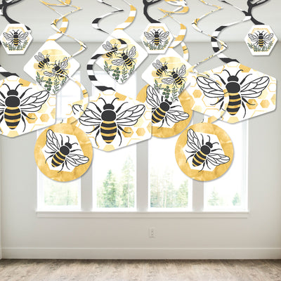Little Bumblebee - Bee Baby Shower or Birthday Party Hanging Decor - Party Decoration Swirls - Set of 40