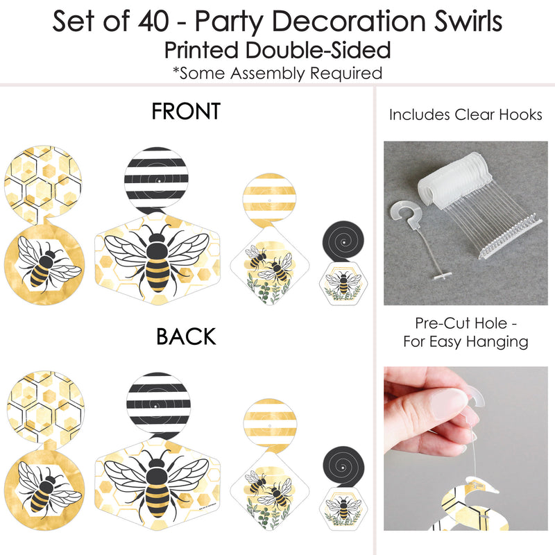 Little Bumblebee - Bee Baby Shower or Birthday Party Hanging Decor - Party Decoration Swirls - Set of 40