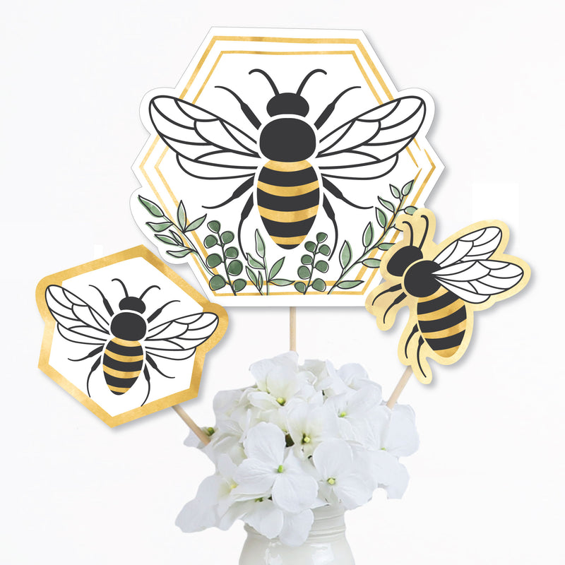 Little Bumblebee - Bee Baby Shower or Birthday Party Centerpiece Sticks - Table Toppers - Set of 15