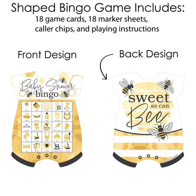 Little Bumblebee - Picture Bingo Cards and Markers - Baby Shower Shaped Bingo Game - Set of 18
