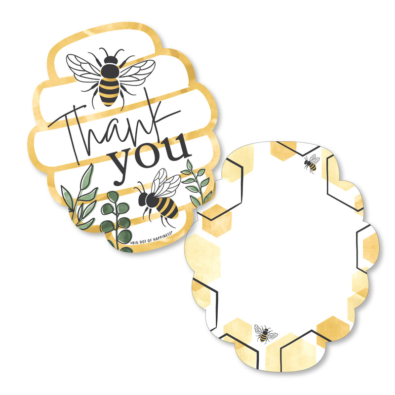 Little Bumblebee - Shaped Thank You Cards - Bee Baby Shower or Birthday Party Thank You Note Cards with Envelopes - Set of 12