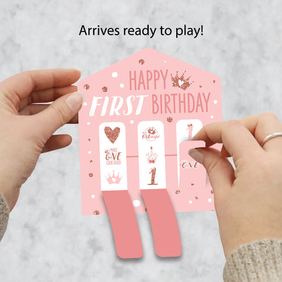 1st Birthday Little Miss Onederful - Girl First Birthday Party Game Pickle Cards - Pull Tabs 3-in-a-Row - Set of 12