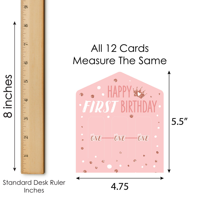 1st Birthday Little Miss Onederful - Girl First Birthday Party Game Pickle Cards - Pull Tabs 3-in-a-Row - Set of 12