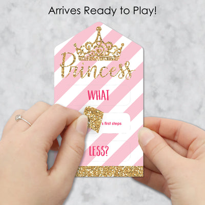 Little Princess Crown - Pink and Gold Princess Baby Shower Game Pickle Cards - Conversation Starters Pull Tabs - Set of 12