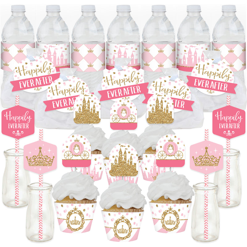 Little Princess Crown - Pink and Gold Princess Baby Shower or Birthday Party Favors and Cupcake Kit - Fabulous Favor Party Pack - 100 Pieces