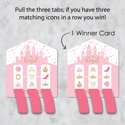 Little Princess Crown - Pink and Gold Princess Baby Shower or Birthday Party Game Pickle Cards - Pull Tabs 3-in-a-Row - Set of 12