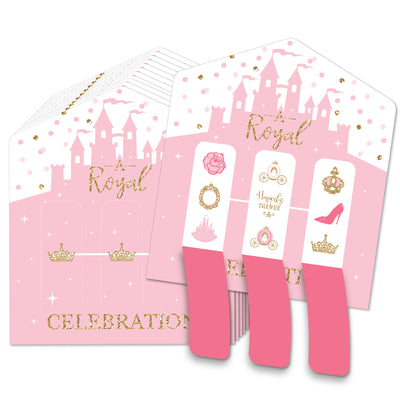 Little Princess Crown - Pink and Gold Princess Baby Shower or Birthday Party Game Pickle Cards - Pull Tabs 3-in-a-Row - Set of 12