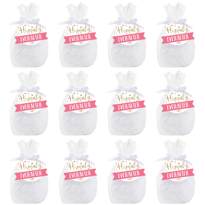 Little Princess Crown - Pink and Gold Princess Baby Shower or Birthday Party Clear Goodie Favor Bags - Treat Bags With Tags - Set of 12