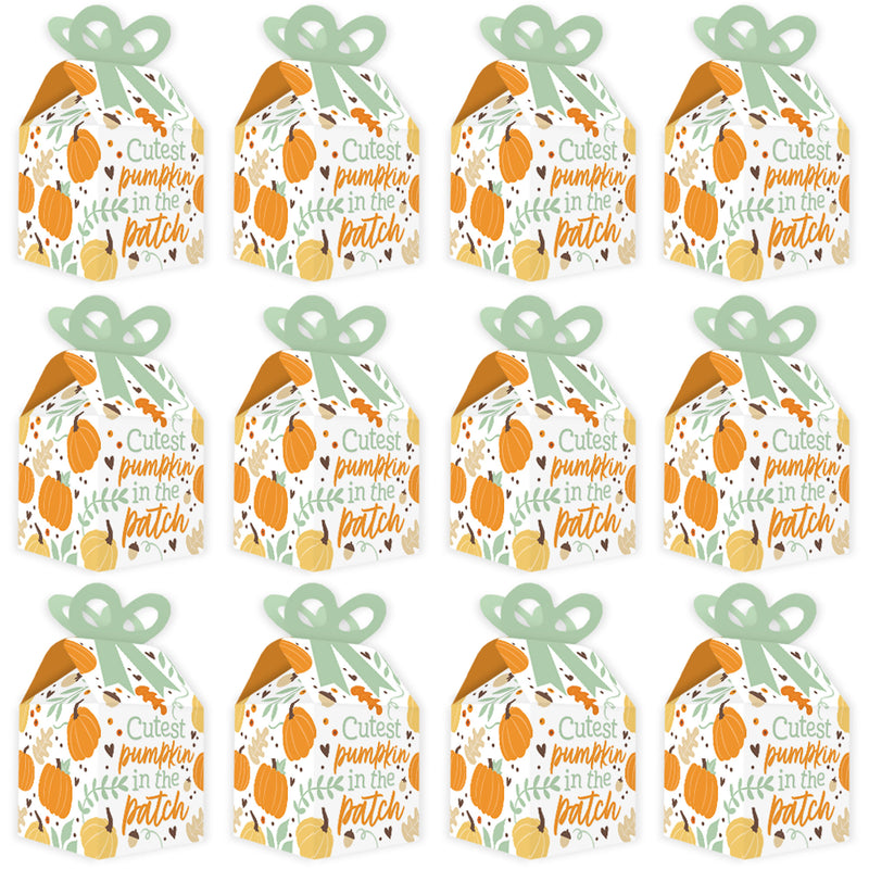 Little Pumpkin - Square Favor Gift Boxes - Fall Birthday Party or Baby Shower Bow Boxes - Set of 12