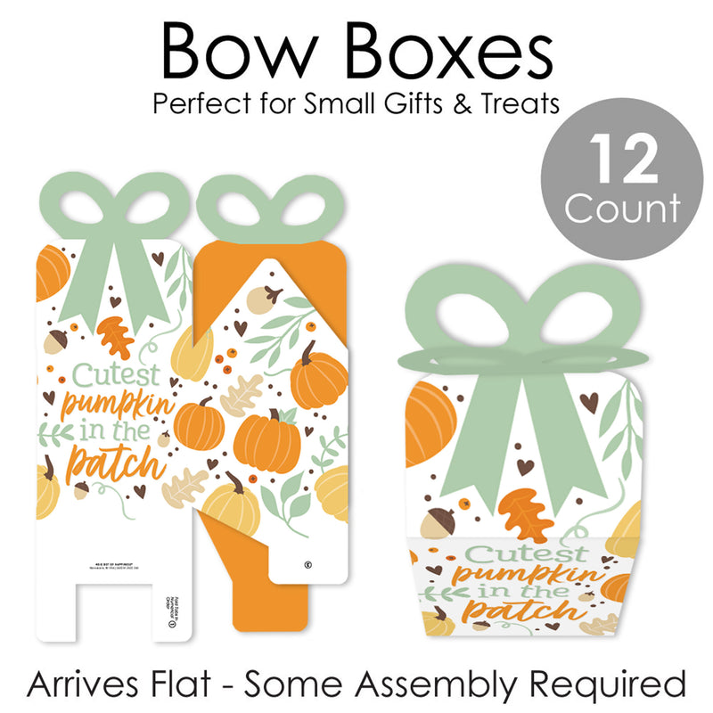 Little Pumpkin - Square Favor Gift Boxes - Fall Birthday Party or Baby Shower Bow Boxes - Set of 12