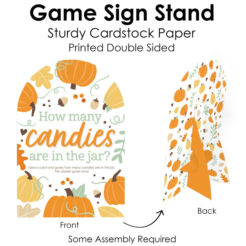 Little Pumpkin - How Many Candies Fall Birthday Party or Baby Shower Game - 1 Stand and 40 Cards - Candy Guessing Game