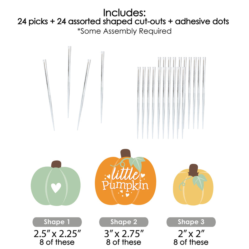 Little Pumpkin - Dessert Cupcake Toppers - Fall Birthday Party or Baby Shower Clear Treat Picks - Set of 24