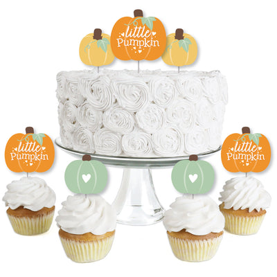 Little Pumpkin - Dessert Cupcake Toppers - Fall Birthday Party or Baby Shower Clear Treat Picks - Set of 24