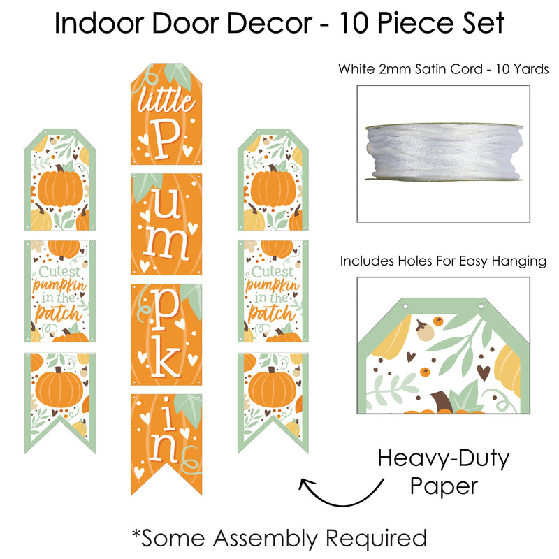 Little Pumpkin - Hanging Vertical Paper Door Banners - Fall Birthday Party or Baby Shower Wall Decoration Kit - Indoor Door Decor