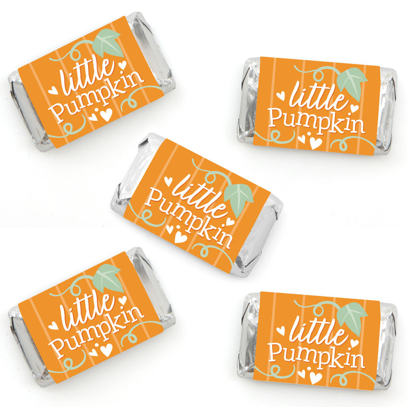 Little Pumpkin - Mini Candy Bar Wrapper Stickers - Fall Birthday Party or Baby Shower Small Favors - 40 Count