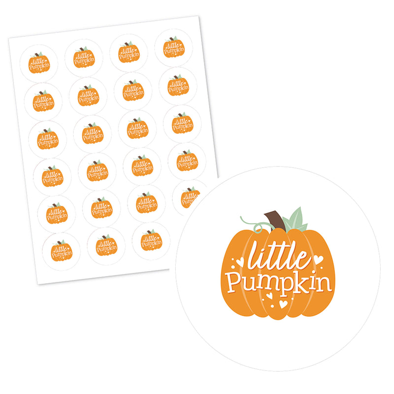 Personalized Little Pumpkin - Custom Fall Birthday Party or Baby Shower Favor Circle Sticker Labels - Custom Text - 24 Count