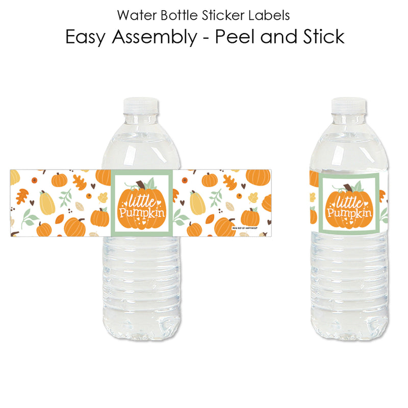 Little Pumpkin - Fall Birthday Party or Baby Shower Water Bottle Sticker Labels - Set of 20