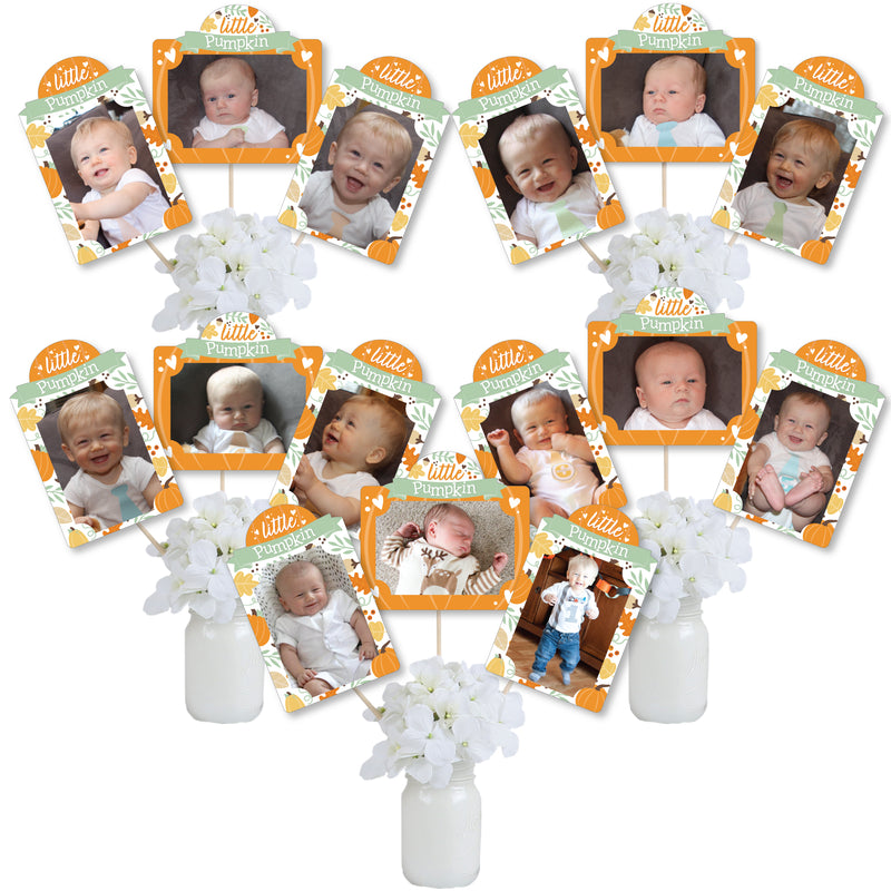 Little Pumpkin - Fall Birthday Party or Baby Shower Picture Centerpiece Sticks - Photo Table Toppers - 15 Pieces