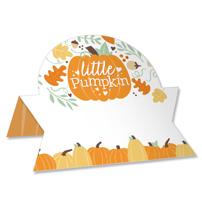 Little Pumpkin - Fall Birthday Party or Baby Shower Tent Buffet Card - Table Setting Name Place Cards - Set of 24