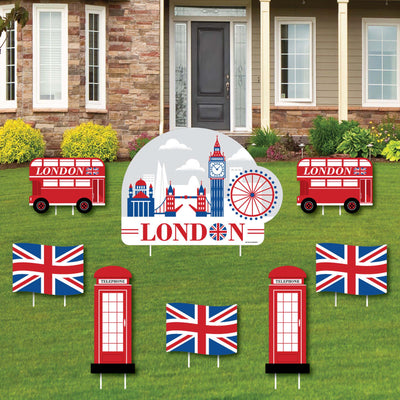 Cheerio, London - Yard Sign & Outdoor Lawn Decorations - British UK Party Yard Signs - Set of 8