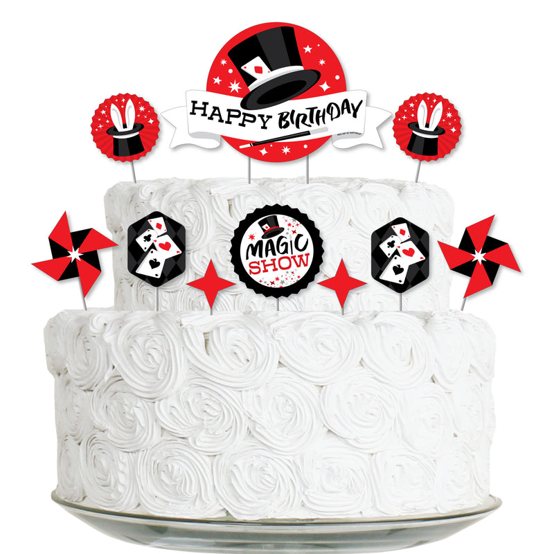 Ta-Da, Magic Show - Magical Birthday Party Cake Decorating Kit - Happy Birthday Cake Topper Set - 11 Pieces