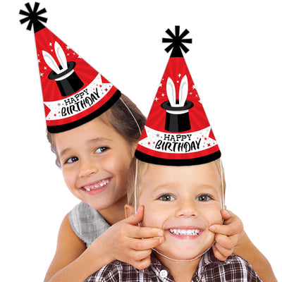 Ta-Da, Magic Show - Cone Happy Birthday Party Hats for Kids and Adults - Set of 8 (Standard Size)