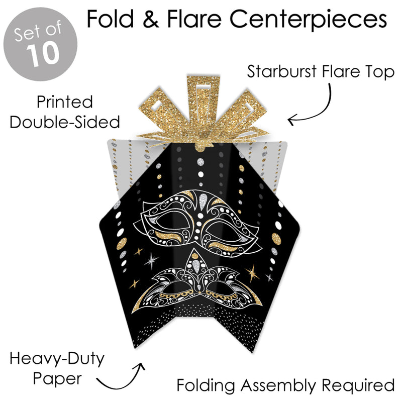 Masquerade - Table Decorations - Venetian Mask Party Fold and Flare Centerpieces - 10 Count