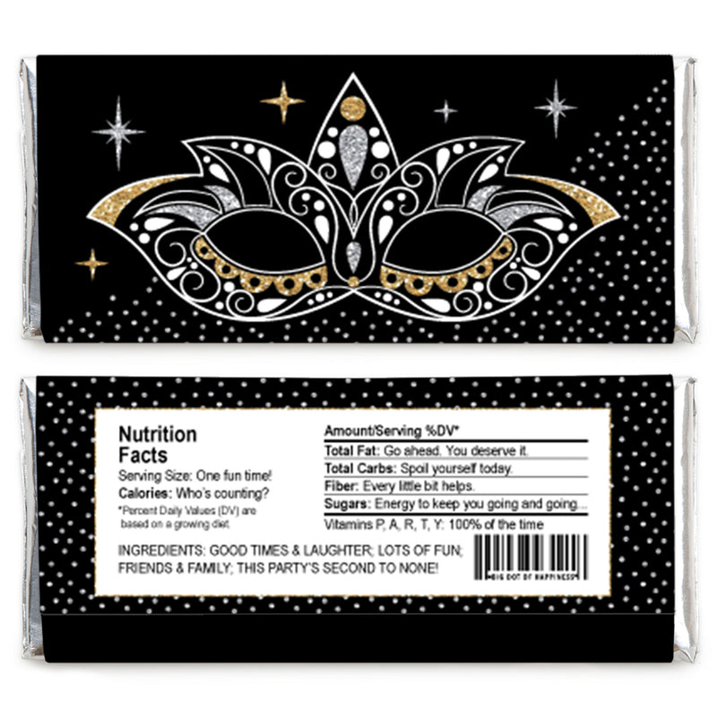 Masquerade - Candy Bar Wrapper Venetian Mask Party Favors - Set of 24