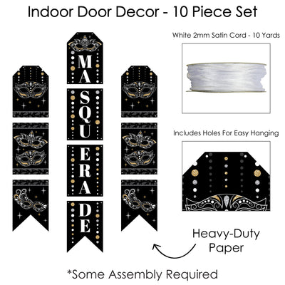 Masquerade - Hanging Vertical Paper Door Banners - Venetian Mask Party Wall Decor Kit - Indoor Door Decor