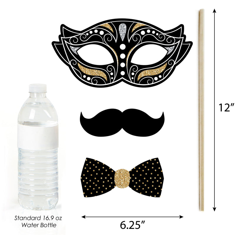 Masquerade - Personalized Venetian Mask Party Photo Booth Props Kit - 20 Count