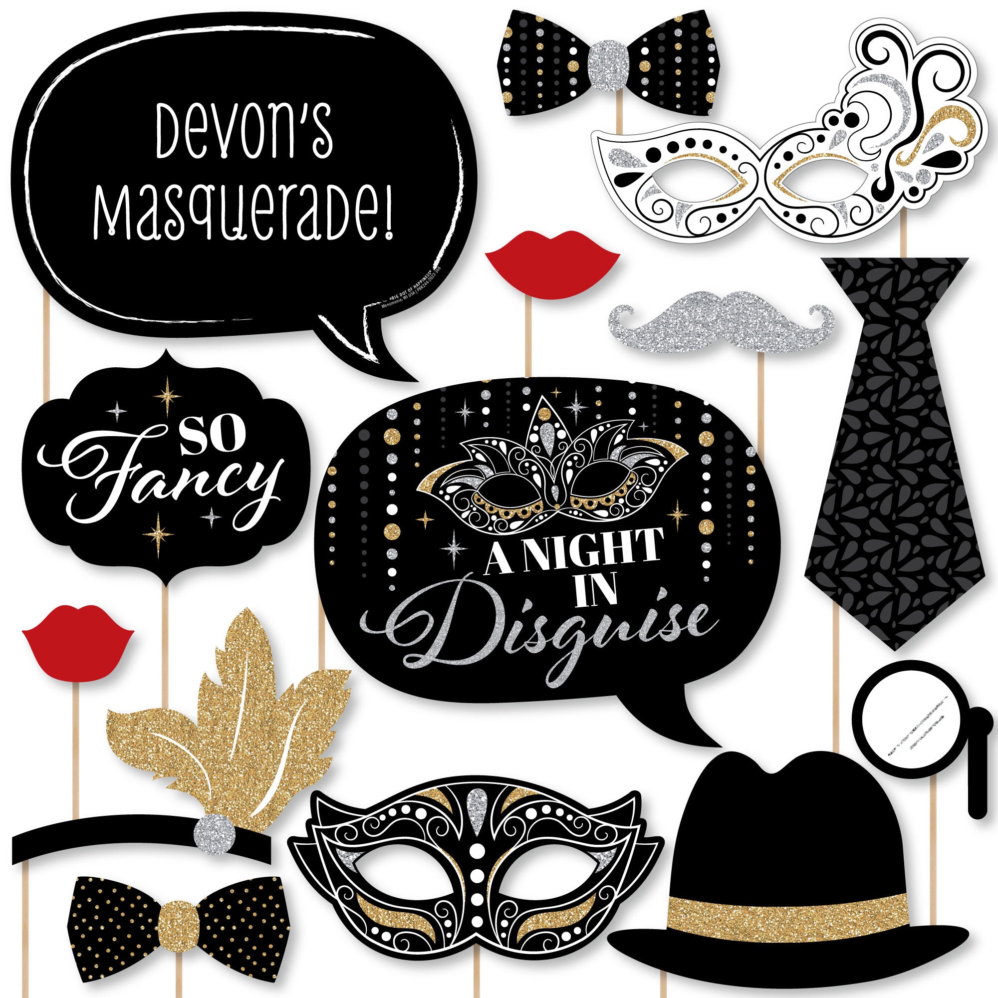 Masquerade - Personalized Venetian Mask Party Photo Booth Props Kit ...