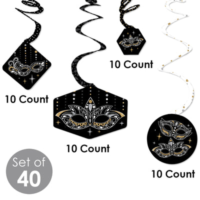 Masquerade - Venetian Mask Party Hanging Decor - Party Decoration Swirls - Set of 40