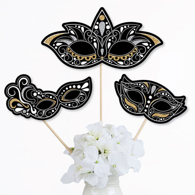 Masquerade - Venetian Mask Party Centerpiece Sticks - Table Toppers - Set of 15