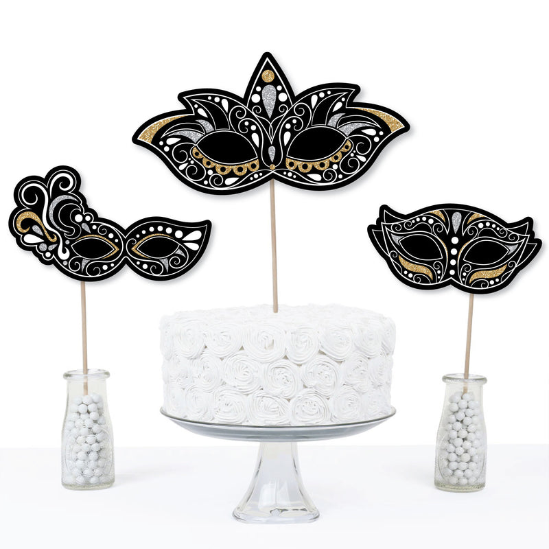 Masquerade - Venetian Mask Party Centerpiece Sticks - Table Toppers - Set of 15